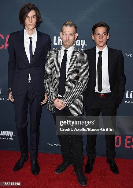 Model Dylan Brosnan, actor Sean Brosnan and Paris Brosnan arrive at the premiere of The Weinstein Company's 'No Escape' at Regal Cinemas L.A. Live on...