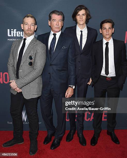 Sean Brosnan, Pierce Brosnan, Dylan Brosnan and Paris Brosnan arrive at the premiere of The Weinstein Company's 'No Escape' at Regal Cinemas L.A....