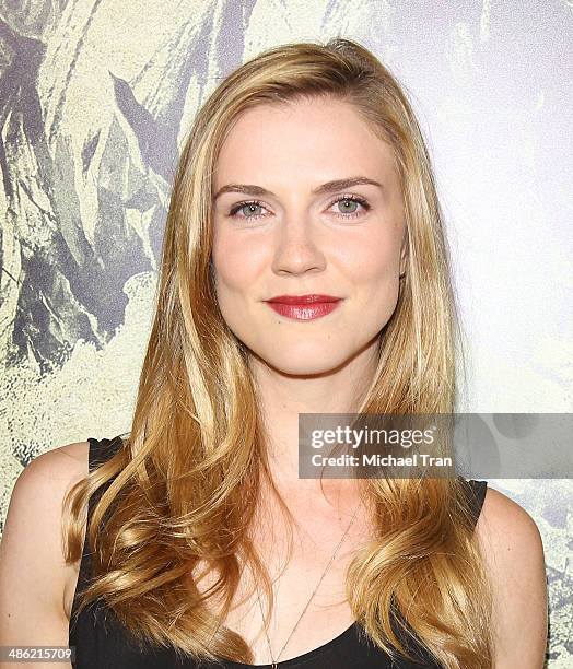 Sara Canning arrives at the Los Angeles Premiere of "The Quiet Ones" held at The Theatre at Ace Hotel on April 22, 2014 in Los Angeles, California.