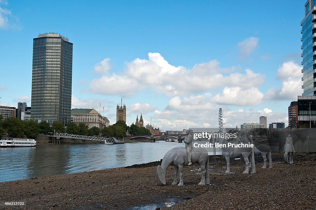 Installation Of The Rising Tide Scupture On The Banks Of The Thames