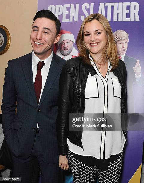 Ben Gerrard and Laura Hughes arrive at The Print Room on September 2, 2015 in Sydney, Australia.