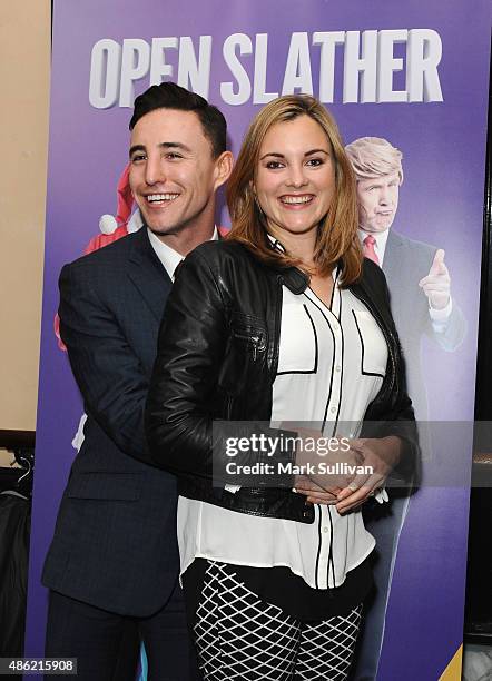 Ben Gerrard and Laura Hughes arrive at The Print Room on September 2, 2015 in Sydney, Australia.