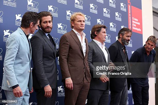 John Hawkes, Jason Clarke, Josh Brolin, Baltasar Kormakur and Jake Gyllenhaal attend the 'Everest' Photocall during the 72nd Venice Film Festival on...