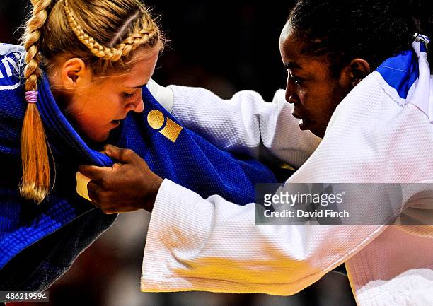 Gevrise Emane of the French team held Iana Kriukova for a yuko with this hold but the French eventually lost to Russia to win their during the 2015...