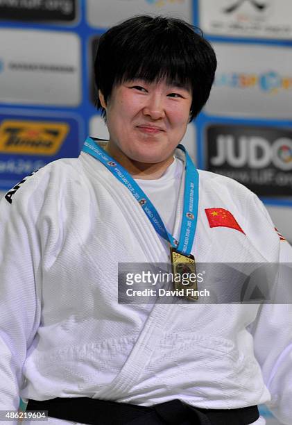Over 78kg gold medallist, Song Yu of China during the 2015 Astana World Judo Championships on day 5 at the Alau Ice Palace, Astana, Kazakhstan.