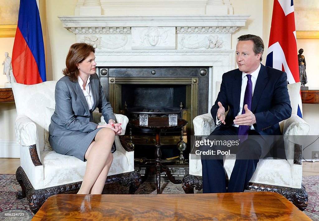 British Prime Minister David Cameron Meets Slovenian Prime Minister Alenka Bratusek