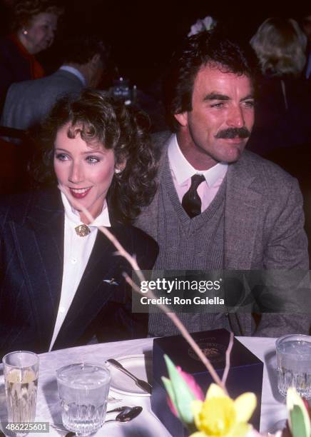 Actor Tom Selleck and girlfriend Jillie Mack attend Patricia Neal's 59th Birthday Party on January 20, 1985 at the Watergate Hotel in Washington, DC.