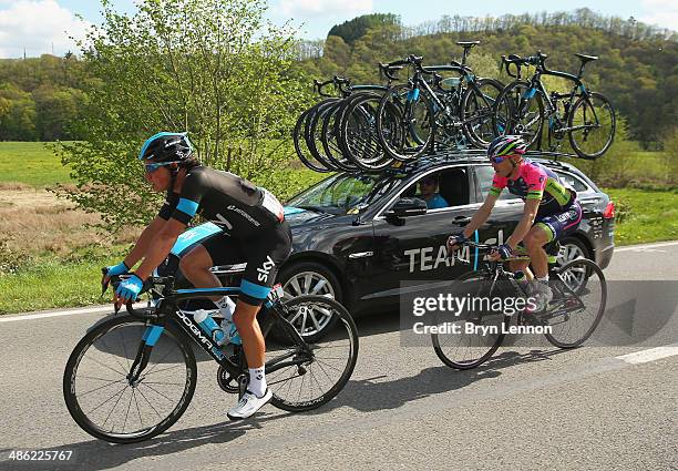 Peter Kennaugh of Great Britain and Team SKY and Damiano Cunego of Italy and Team Lampre-Merida in action during the 78th edition of the La Fleche...