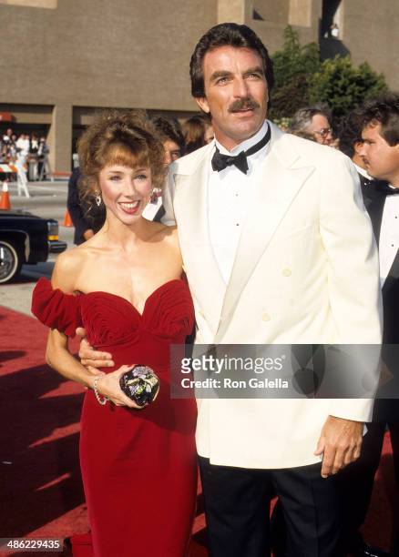 Actor Tom Selleck and girlfriend Jillie Mack attend the 38th Annual Primetime Emmy Awards on September 21, 1986 at the Pasadena Civic Auditorium in...