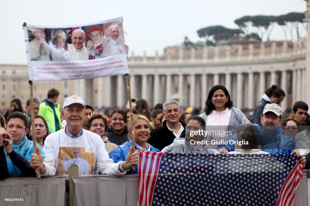 Pilgrims Start To Arrive Ahead Of John Paul II's And John XXIII's Canonization By Pope Francis