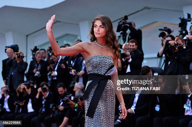 Festival hostess, Italian actress and model Elisa Sednaoui arrives for the opening of the 72nd Venice International Film Festival on September 2,...