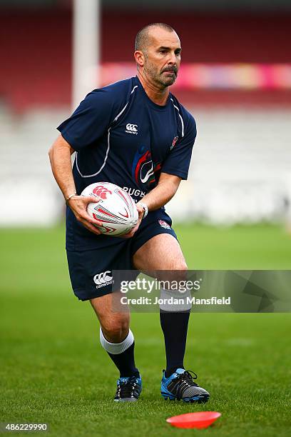 Dancer Louie Spence in action during the Rugby Aid 2015 celebrity rugby match media session at Twickenham Stoop on September 2, 2015 in London,...