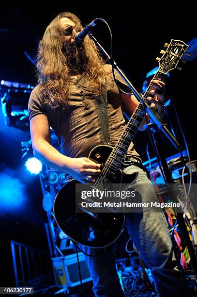 Guitarist Dan Smith of English hard rock group Pig Iron performing live on stage at Hard Rock Hell VI : A Fistful Of Rock, on December 2, 2012.