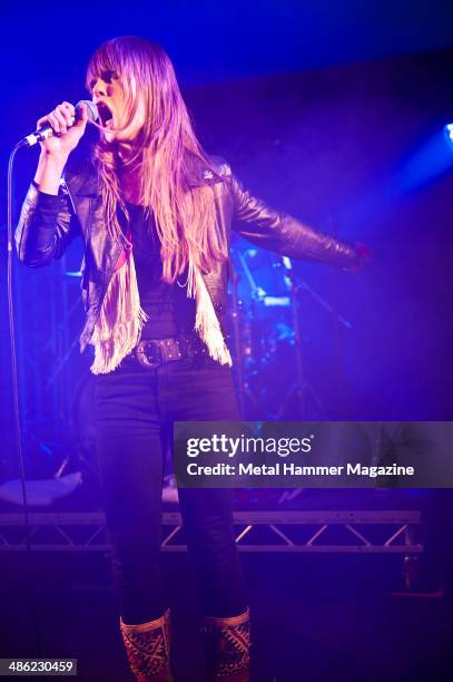 Frontwoman Ann-Sofie Hoyles of Swedish rock group Spiders performing live on stage at Hard Rock Hell VI : A Fistful Of Rock, on December 1, 2012.