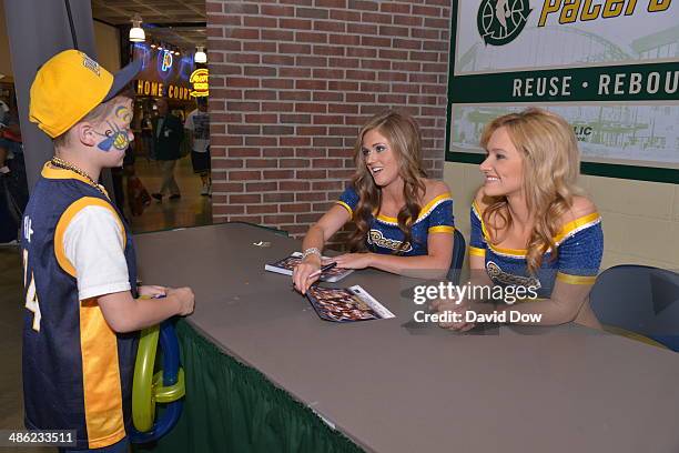 Fans arrive before the Atlanta Hawks play against the Indiana Pacers in game two of the Eastern Conference Playoffs at the Bankers Life Fieldhouse on...