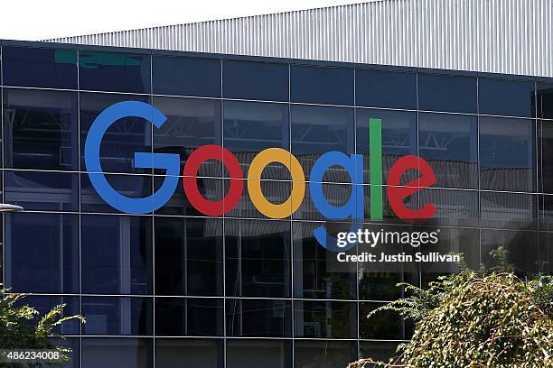 The new Google logo is displayed at the Google headquarters on September 2, 2015 in Mountain View, California. Google has made the most dramatic...