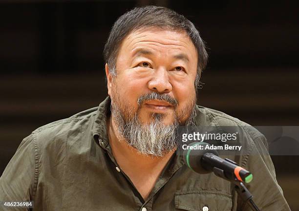 Chinese dissident artist Ai Weiwei attends a panel discussion at the Berlin International Literature Festival on September 2, 2015 in Berlin,...