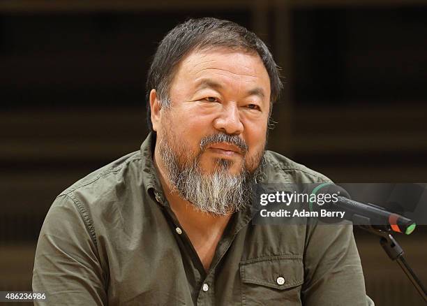 Chinese dissident artist Ai Weiwei attends a panel discussion at the Berlin International Literature Festival on September 2, 2015 in Berlin,...