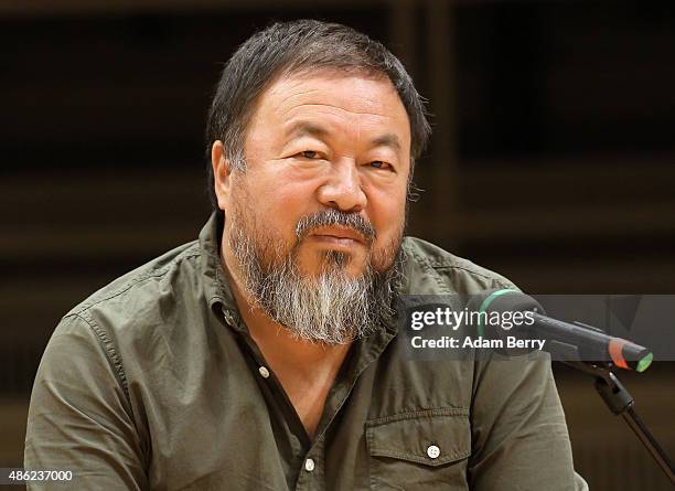 Chinese dissident artist Ai Weiwei attends a panel discussion at the Berlin International Literature Festival on September 2, 2015 in Berlin,...