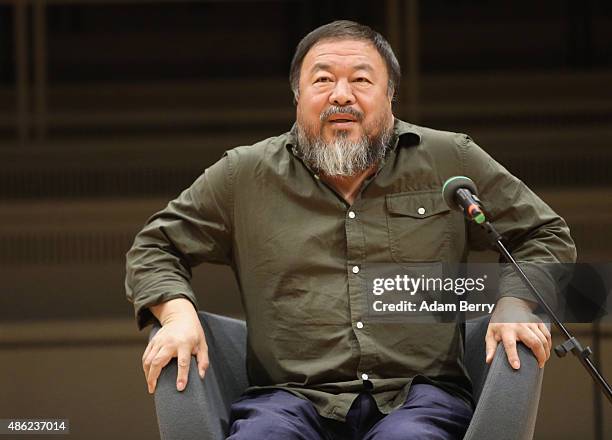 Chinese dissident artist Ai Weiwei attends a panel discussion at the Berlin International Literature Festival on September 2, 2015 in Berlin,...