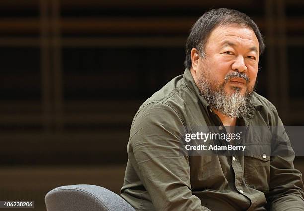 Chinese dissident artist Ai Weiwei attends a panel discussion at the Berlin International Literature Festival on September 2, 2015 in Berlin,...