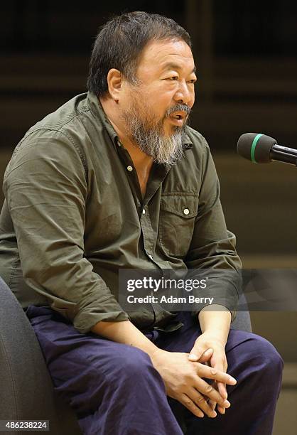 Chinese dissident artist Ai Weiwei attends a panel discussion at the Berlin International Literature Festival on September 2, 2015 in Berlin,...