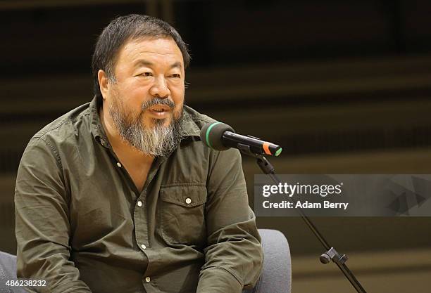 Chinese dissident artist Ai Weiwei attends a panel discussion at the Berlin International Literature Festival on September 2, 2015 in Berlin,...