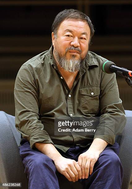 Chinese dissident artist Ai Weiwei attends a panel discussion at the Berlin International Literature Festival on September 2, 2015 in Berlin,...