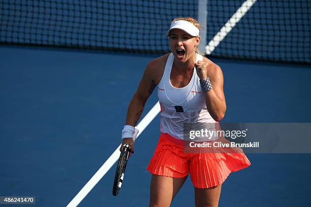 Bethanie Mattek-Sands of the United States reacts against Coco Vandeweghe of the United States during their Women's Singles Second Round match on Day...