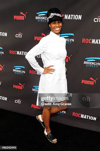 Santigold attends the Roc Nation Grammy Brunch 2015 on February 7, 2015 in Beverly Hills, California.