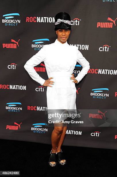 Santigold attends the Roc Nation Grammy Brunch 2015 on February 7, 2015 in Beverly Hills, California.