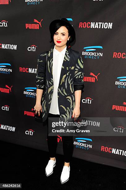 Demi Lovato attends the Roc Nation Grammy Brunch 2015 on February 7, 2015 in Beverly Hills, California.