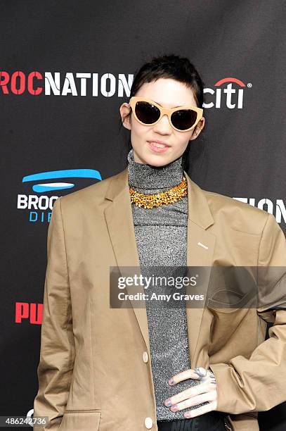 Claire Elise Boucher, Grimes attends the Roc Nation Grammy Brunch 2015 on February 7, 2015 in Beverly Hills, California.