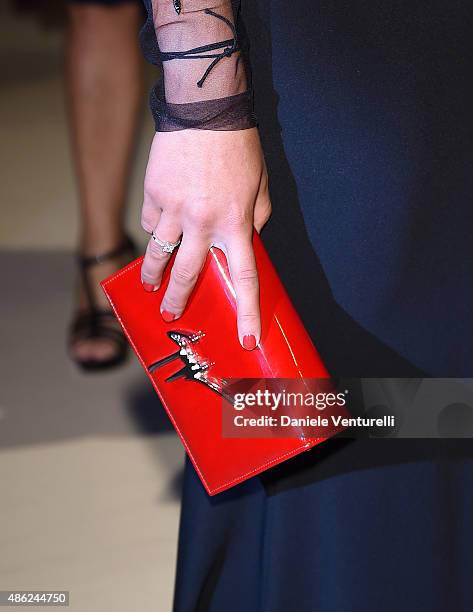 Giulia Salemi, bag detail, attends the opening dinner during the 72nd Venice Film Festival on September 2, 2015 in Venice, Italy.