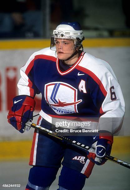 Tim Gleason of the Windsor Spitfires skates on the ice during an OHL game in January, 2001.