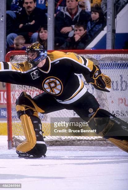 Goalie John Grahame of the Providence Bruins makes the save during an AHL game in February, 1998.