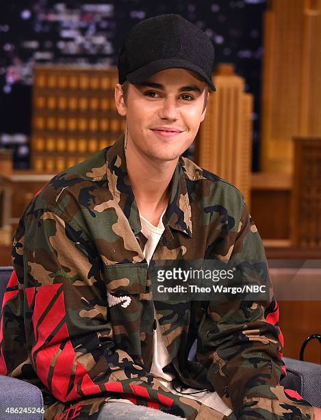 Justin Bieber Visits "The Tonight Show Starring Jimmy Fallon" at Rockefeller Center on September 2, 2015 in New York City.