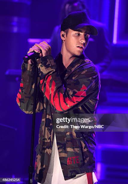 Justin Bieber Visits "The Tonight Show Starring Jimmy Fallon" at Rockefeller Center on September 2, 2015 in New York City.