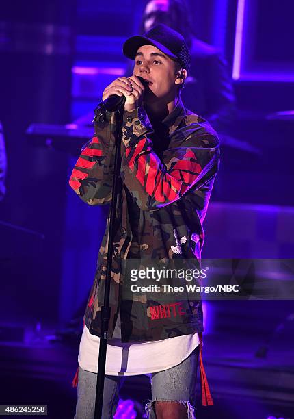 Justin Bieber Visits "The Tonight Show Starring Jimmy Fallon" at Rockefeller Center on September 2, 2015 in New York City.