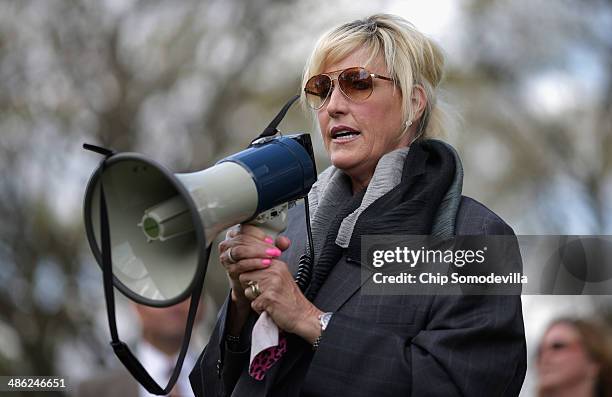 Consumer advocate Erin Brockovich addresses a rally against the federal government's support for what they say is a known polluter on Capitol Hill...