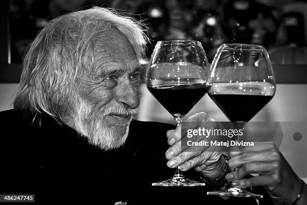 Actor Pierre Richard attends his press conference on April 23, 2014 in Prague, Czech Republic. Richard will present new red wine Petrus Ricardus from...