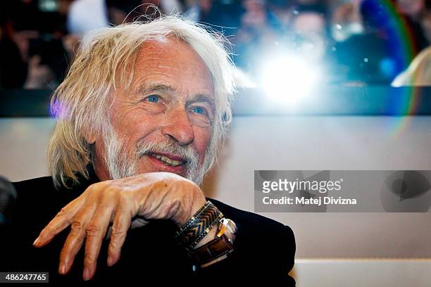 Actor Pierre Richard attends his press conference on April 23, 2014 in Prague, Czech Republic. Richard will present new red wine Petrus Ricardus from...