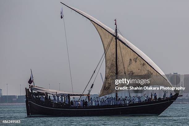 traditional arabian dhow boat - dhow doha stock pictures, royalty-free photos & images