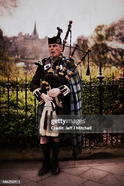 Piper plays on Princess Street on April 23, 2014 in Edinburgh, Scotland. A referendum on whether Scotland should be an independent country will take...