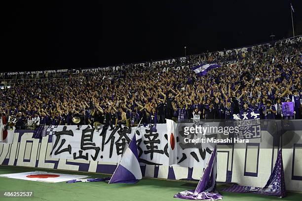 Sanfrecce Hiroshima supporters celebrate the win after the AFC Champions League Group F match between Sanfrecce Hiroshima and Central Coast Mariners...