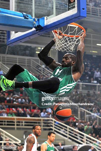 Stephane Lasme, #11 of Panathinaikos Athens in action during the Turkish Airlines Euroleague Basketball Play Off Game 4 between Panathinaikos Athens...