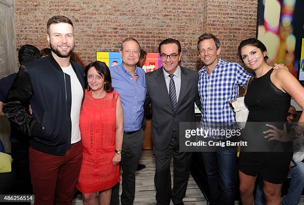 Taran Killam, Rachel Dratch, Michael Shoemaker, Steve Higgins, Seth Meyers and Cecily Strong attend "The Awesomes" Season 3 Premiere Party &...