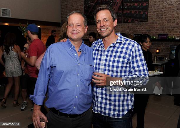 Michael Shoemaker and Seth Meyers attend "The Awesomes" Season 3 Premiere Party & Screening at Microsoft Lounge on September 2, 2015 in New York City.