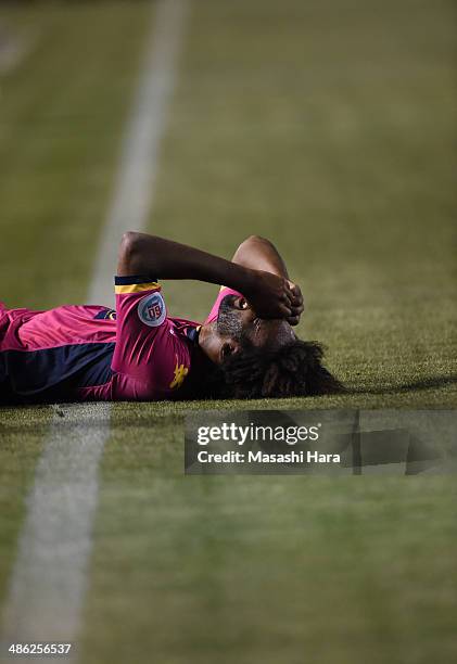 Isaka Cernak Okanya of Central Coast Mariners reacts during the AFC Champions League Group F match between Sanfrecce Hiroshima and Central Coast...