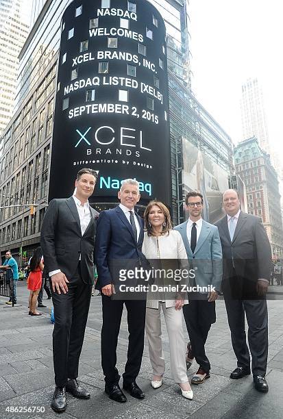 Cameron Silver, Robert D'Loren, Judith Ripka, Brad Goreski and David Wicks attend Xcel Brands, Inc. Rings The NASDAQ Closing Bell at NASDAQ...